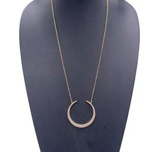T&R Pave Rhinestone Crescent Half Moon Pendant Chain Necklace Gold Tone Classic